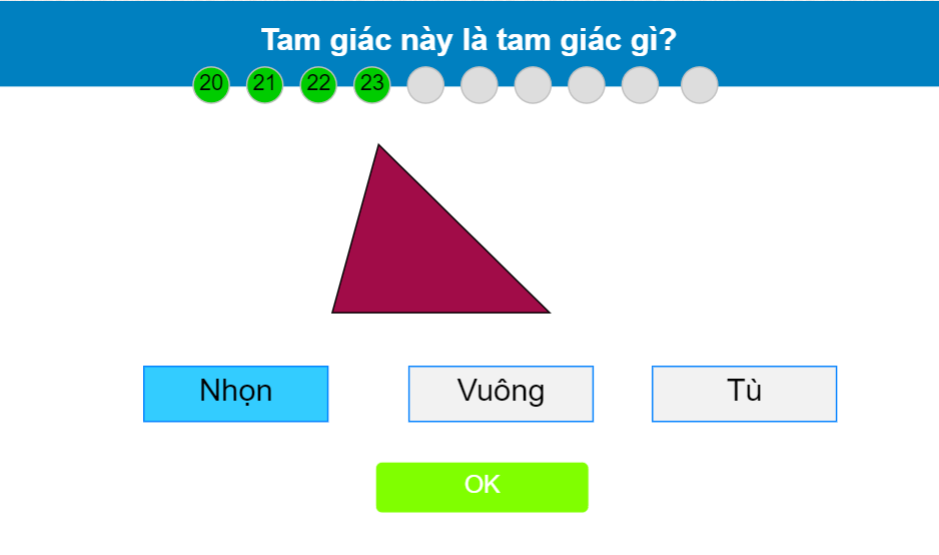 Tam giác nhọn, vuông, tù