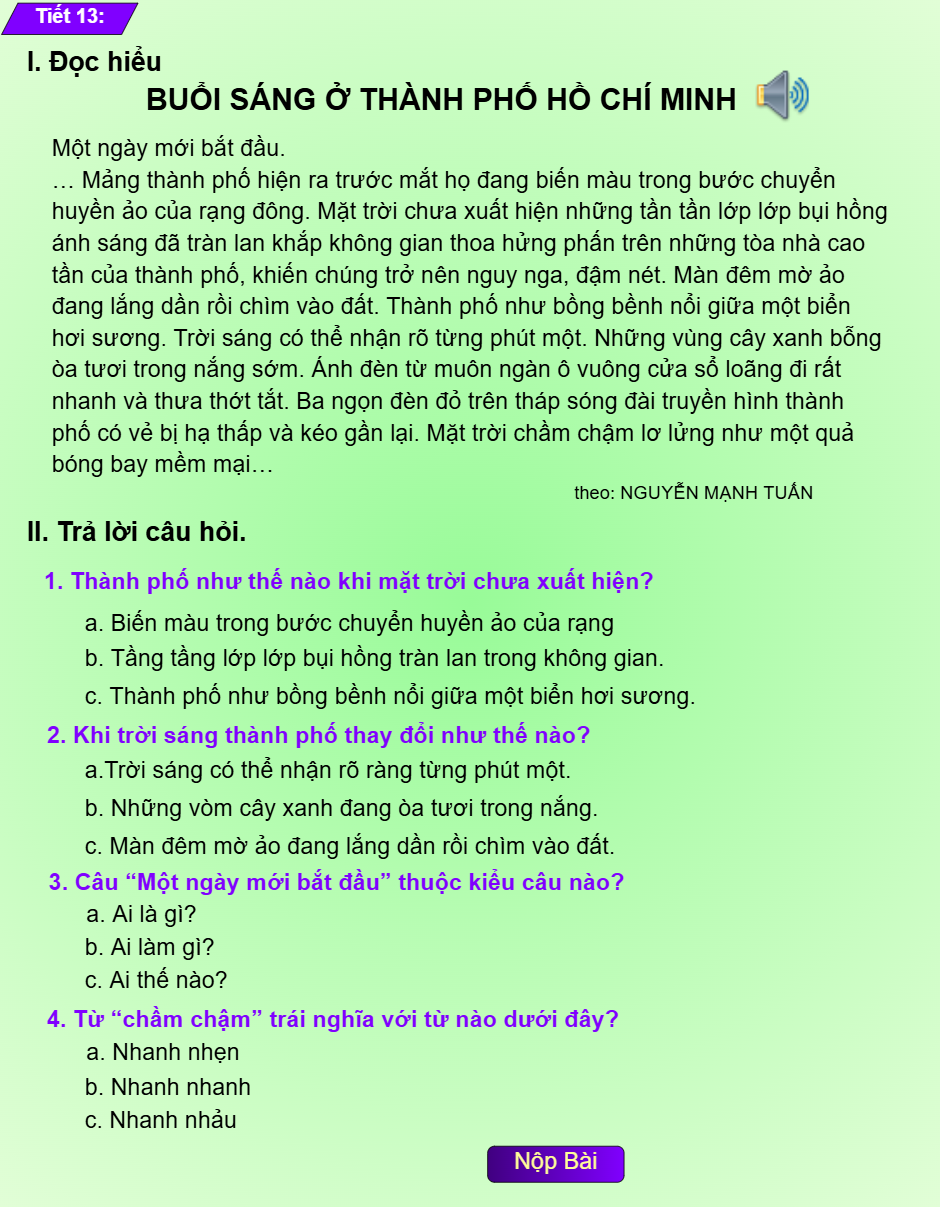 BUỔI SÁNG Ở THÀNH PHỐ HỒ CHÍ MINH