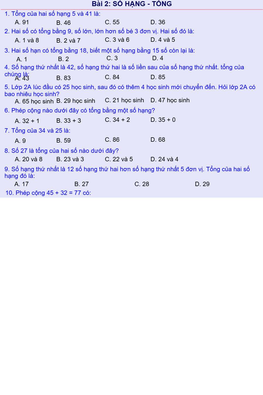 SỐ HẠNG - TỔNG