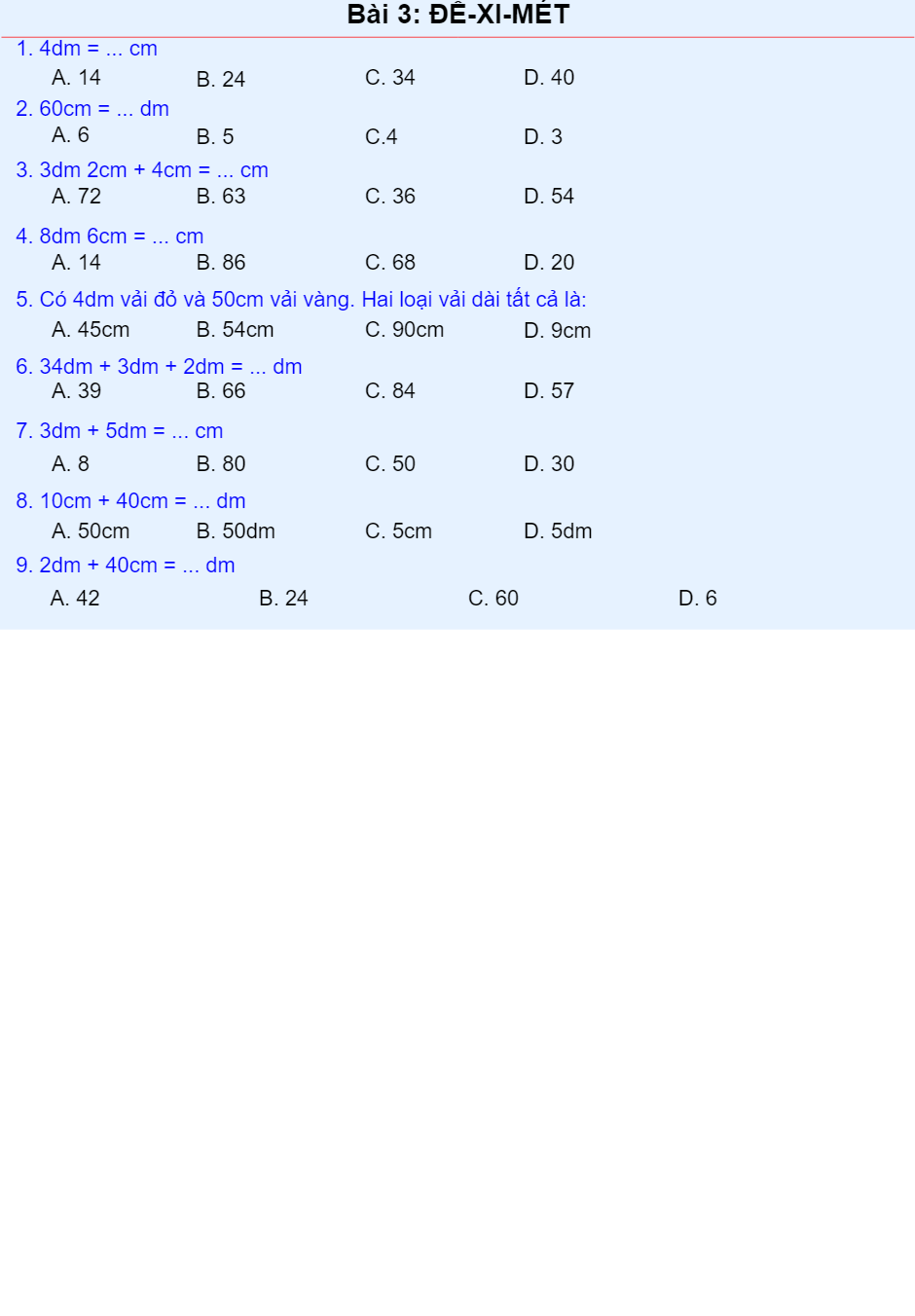 ĐỀ XI MÉT và XĂNG TI MÉT