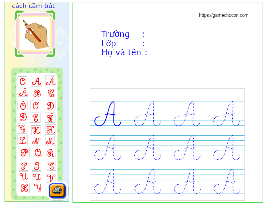 tập viết chữ hoa flash lớp 1