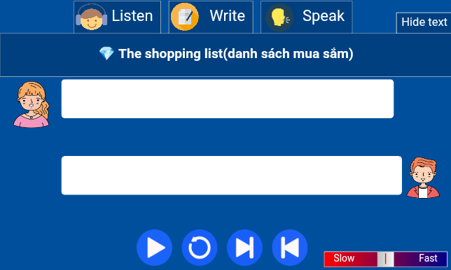 The shopping list(danh sách mua sắm)