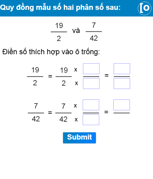 Quy đồng mẫu số các phân số