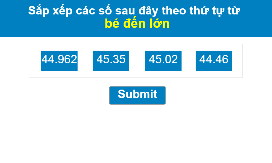 Sắp xếp các số thập phân theo thứ tự