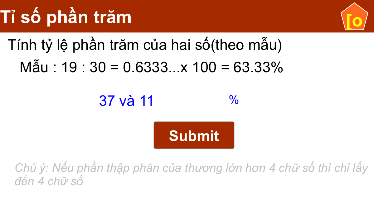 Tìm tỉ số phần trăm của hai số