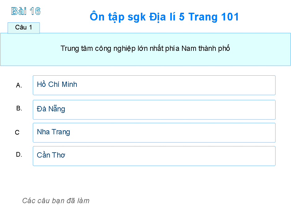 Bài 16: Ôn tập (sgk Địa lí 5 Trang 101)
