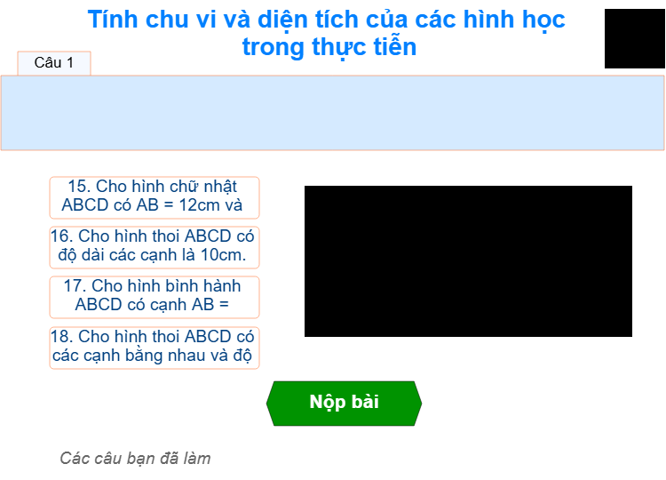 Tính chu vi, diện tích một số hình trong thực tiển