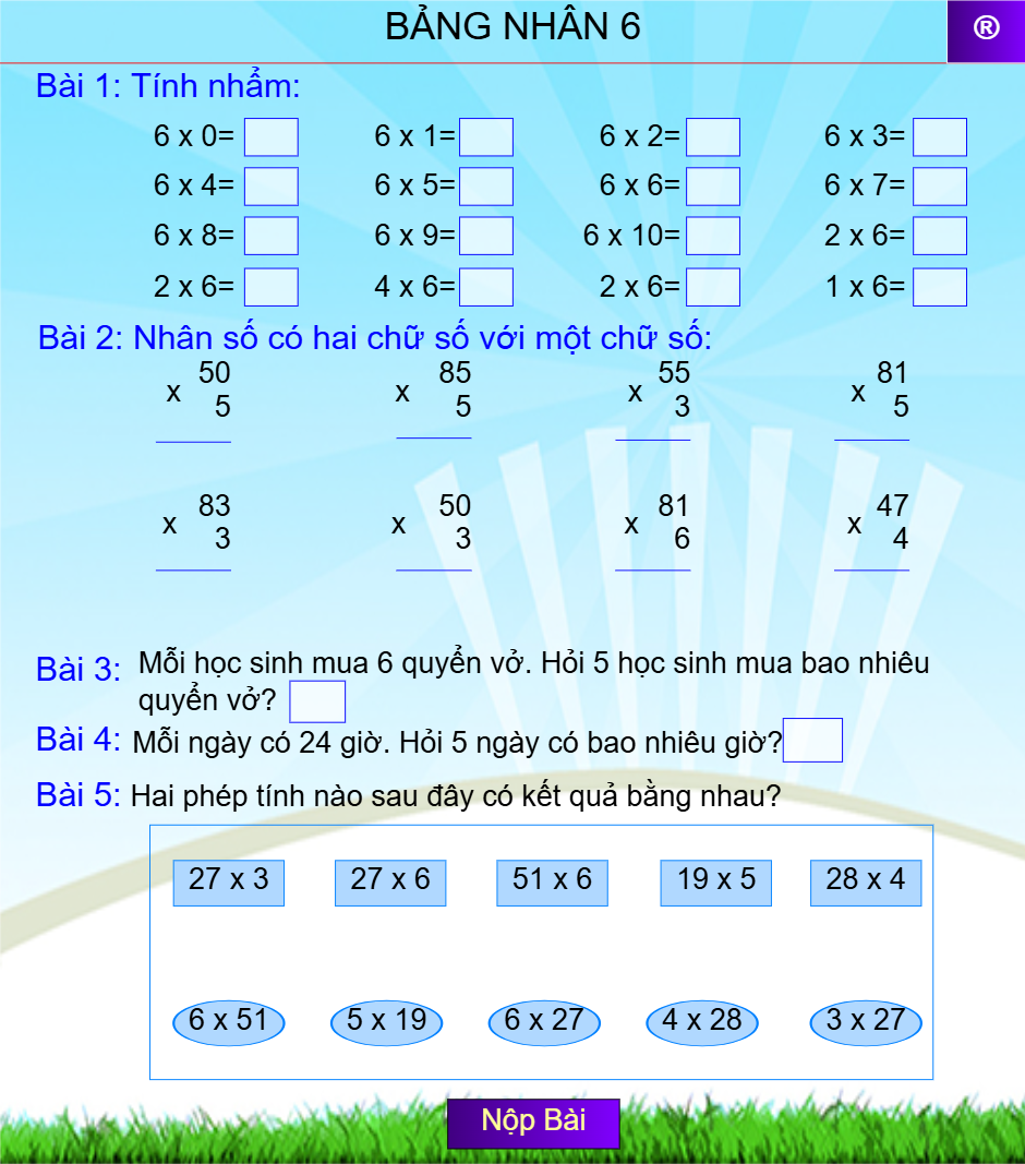 Bài 6: Nhân một số với 6