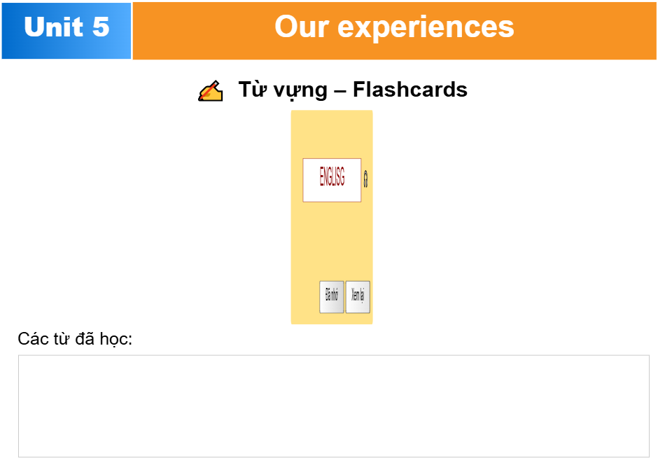 Unit 5: Our experiences