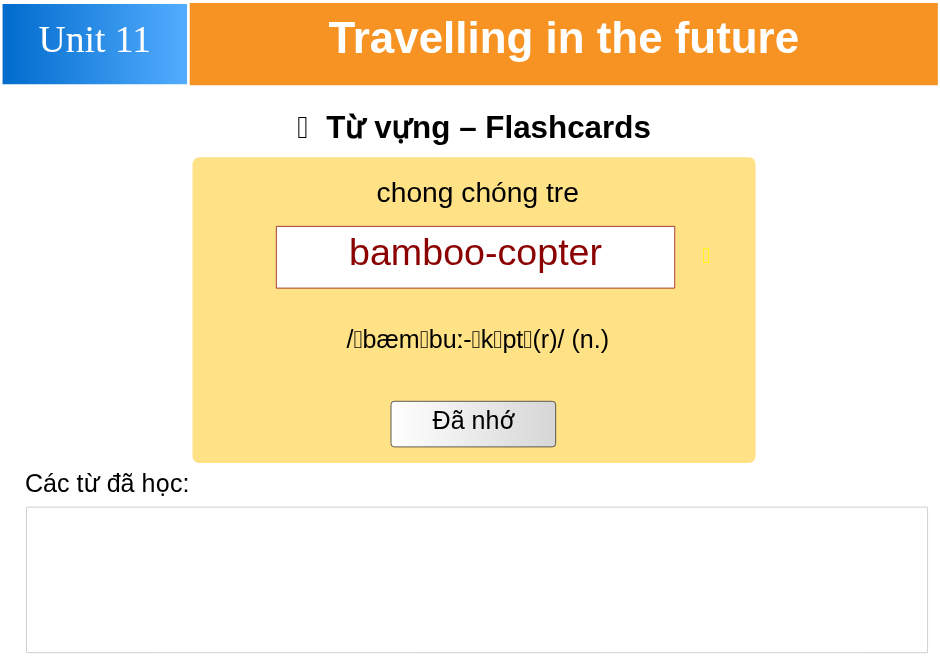 Unit 11: Travelling in the future