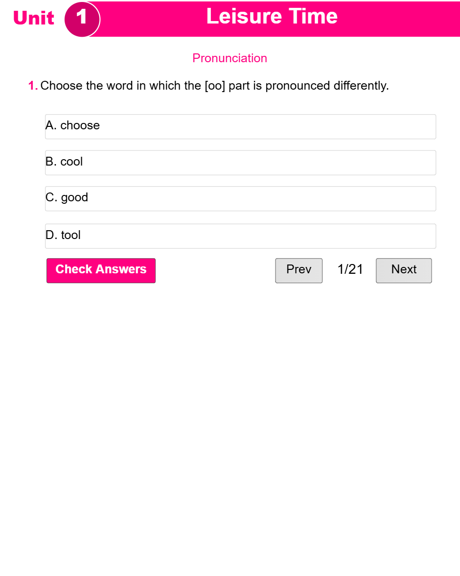 Unit 1: Leisure Time