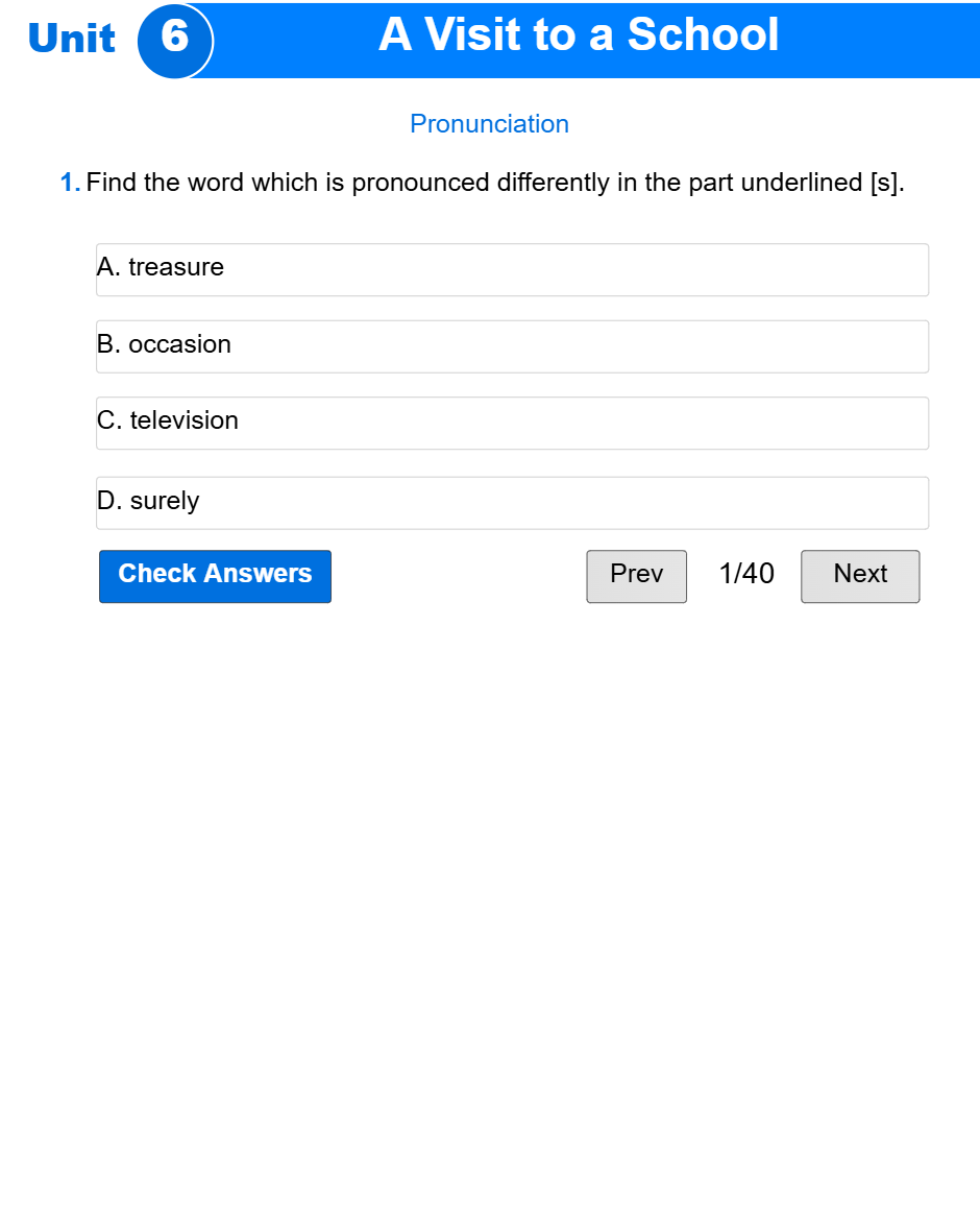 Unit 6: A Visit to a School