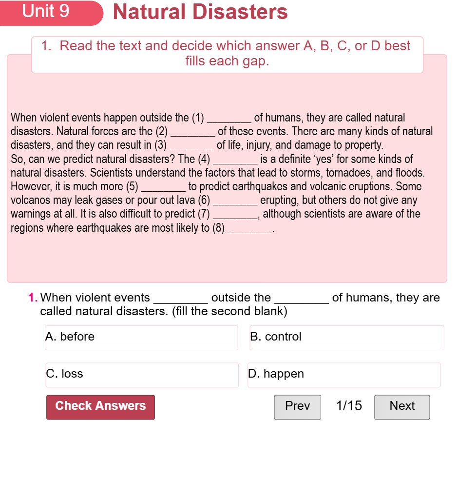 Unit 9: Natural Disasters