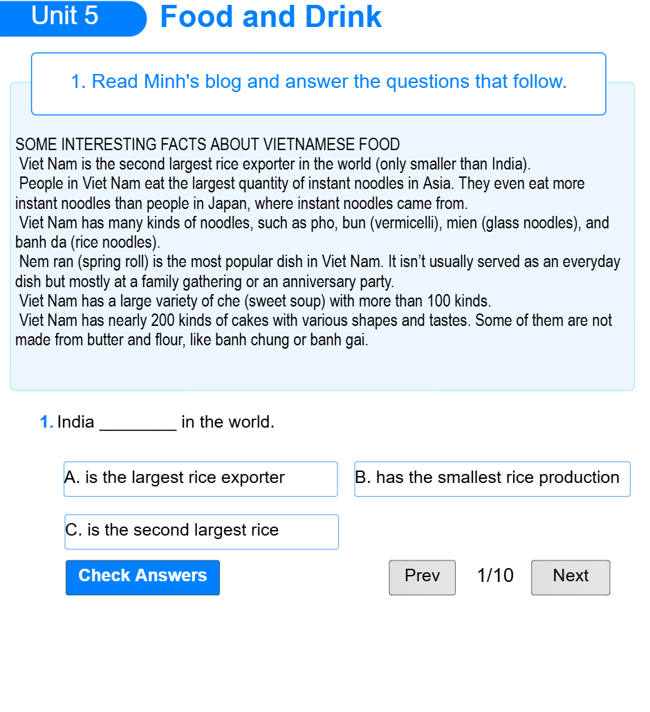 Unit 5:  Food and Drink