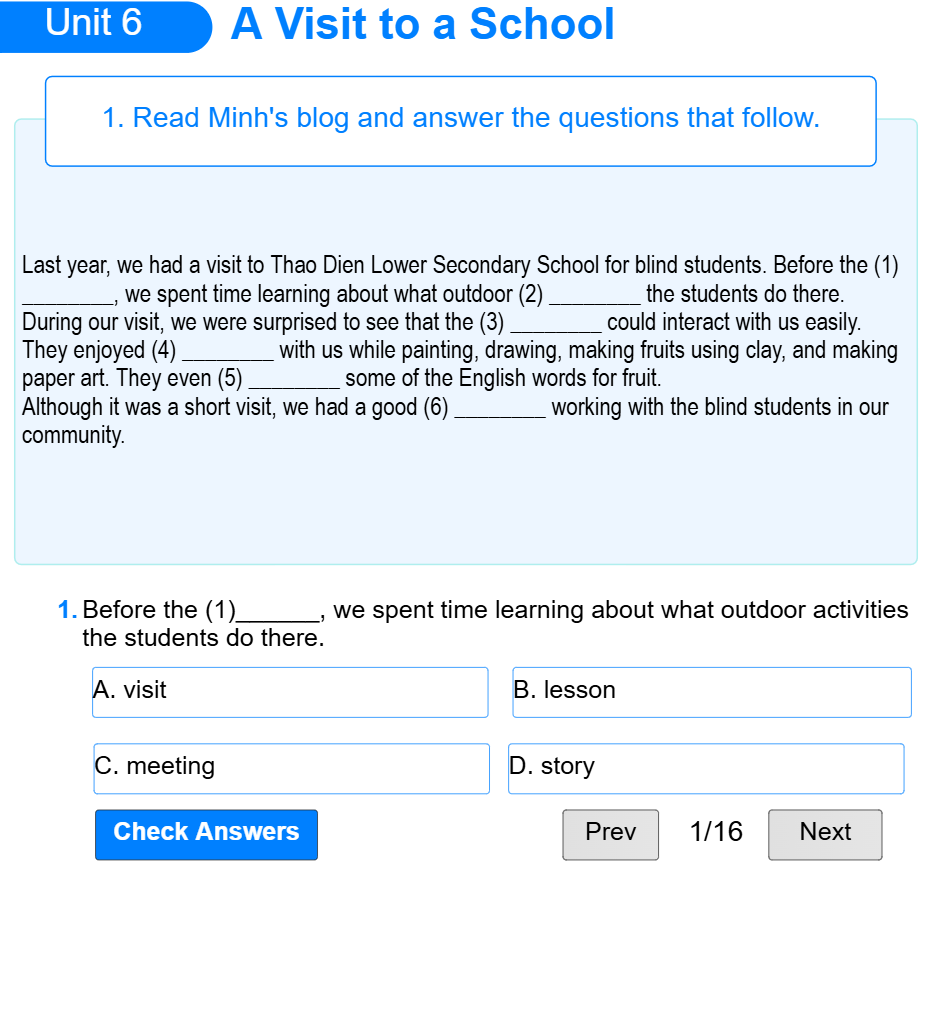 Unit 6: A Visit to a School