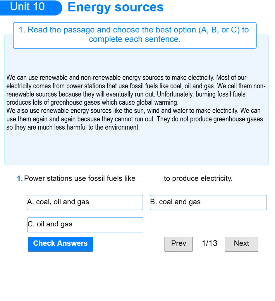 Unit 10: Energy sources
