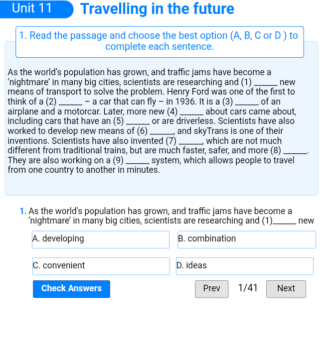 Unit 11: Travelling in the future