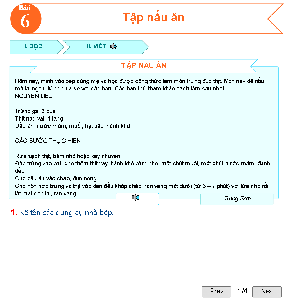 Bài 6: Tập nấu ăn