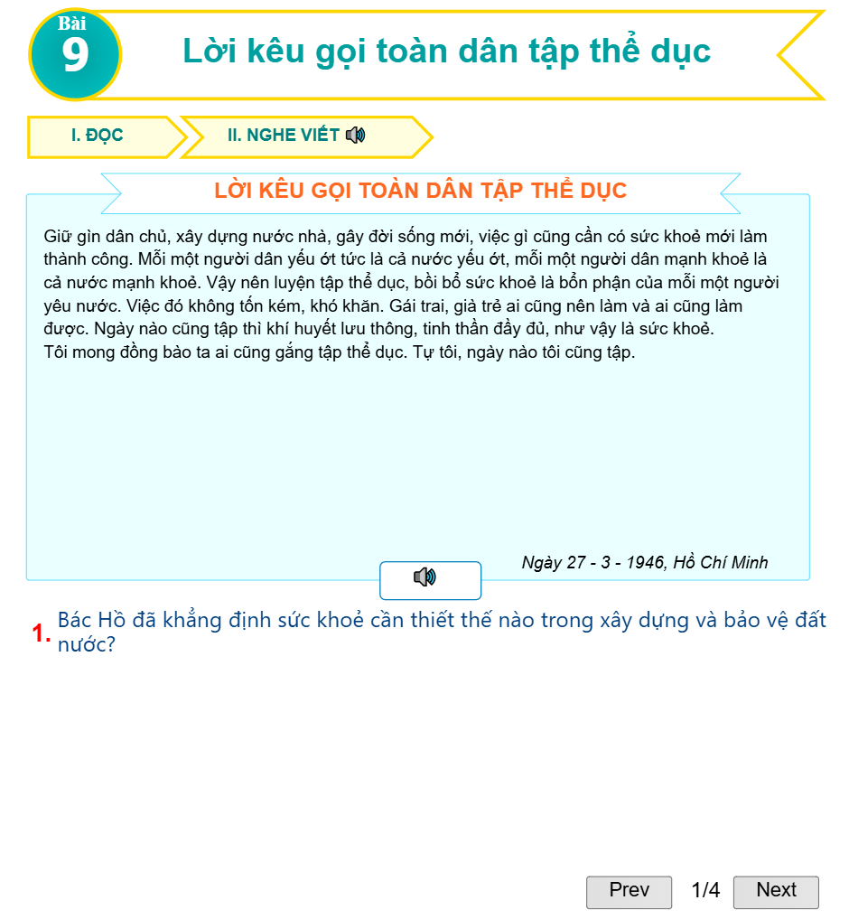 Bài 9: Lời kêu gọi toàn dân tập thể dục