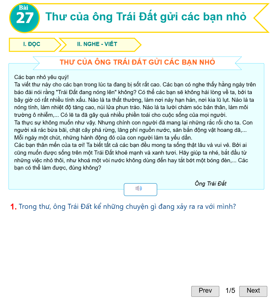 Bài 27: Thư của ông Trái Đất gửi các bạn nhỏ