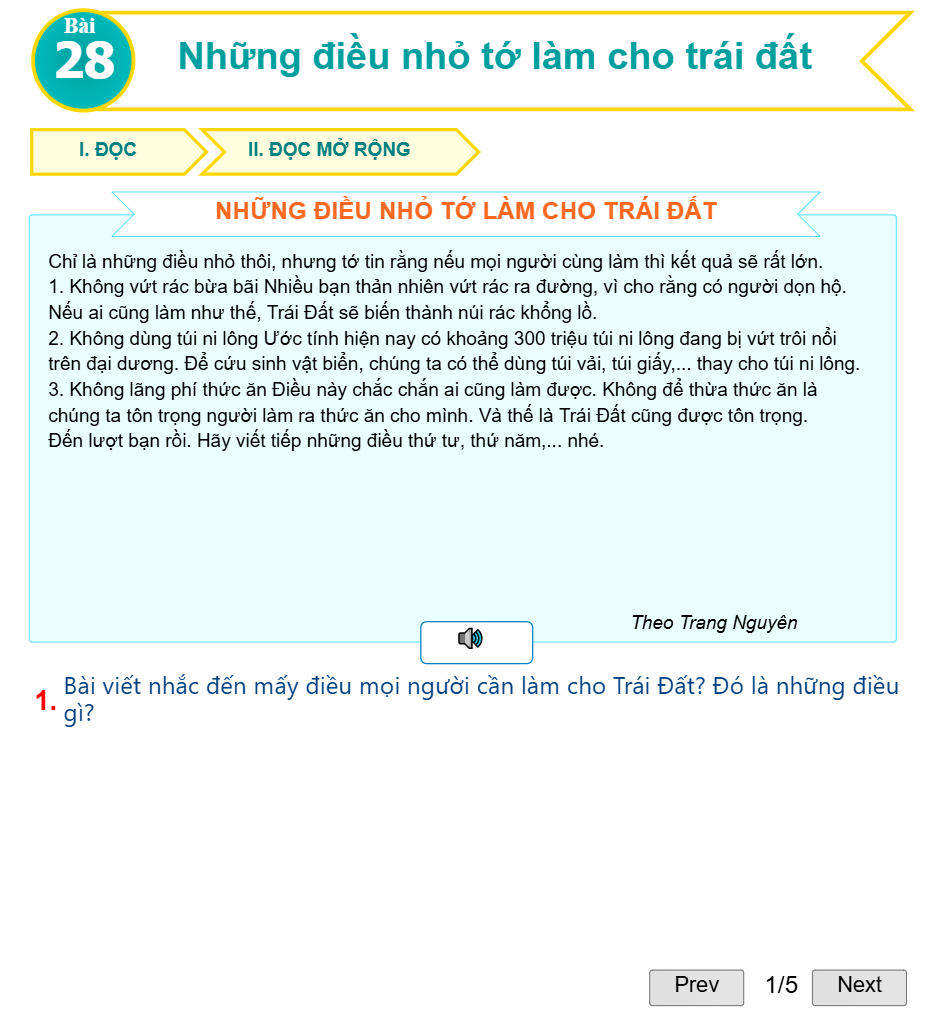 Bài 28: Những điều nhỏ tớ làm cho trái đất