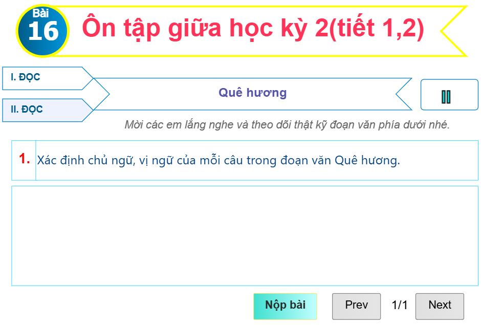 Bài 16: Ôn tập giữa học kỳ 2(tiết 1,2)