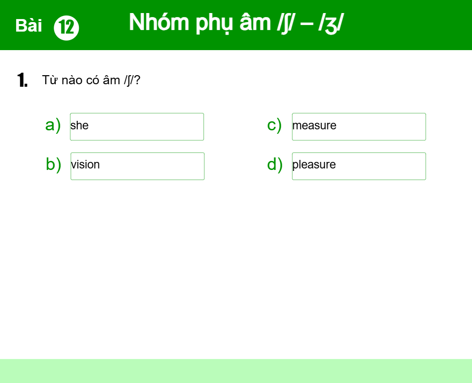 Bảng chữ cái IPA học tiếng anh - Nhóm phụ âm /ʃ/ – /ʒ/