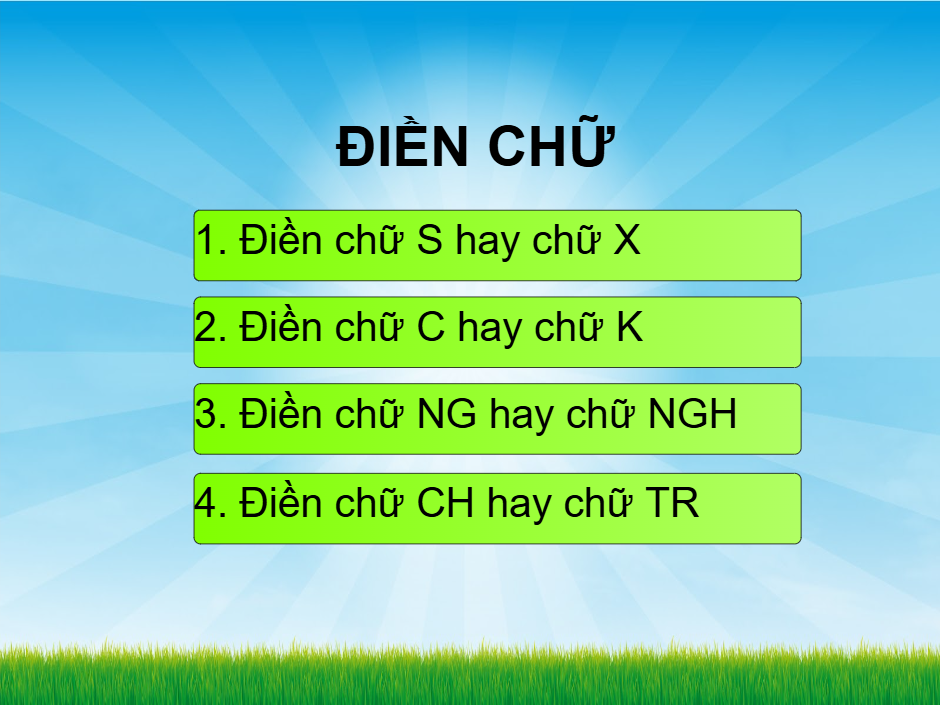 Học vần lớp một Điền chữ "S" hay "X" điền chữ "C" hay K", NG hay NGH