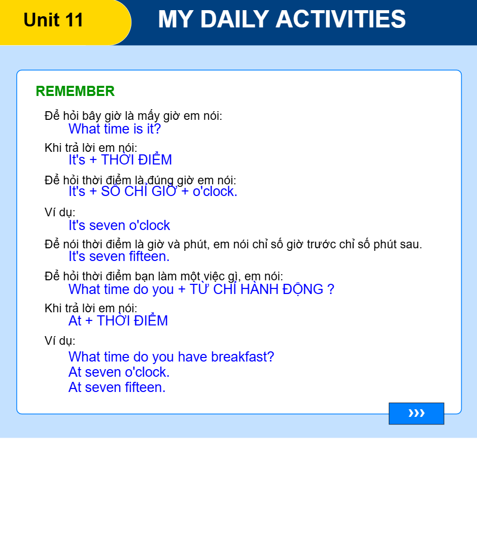 Unit 11: MY DAILY ACTIVITIES