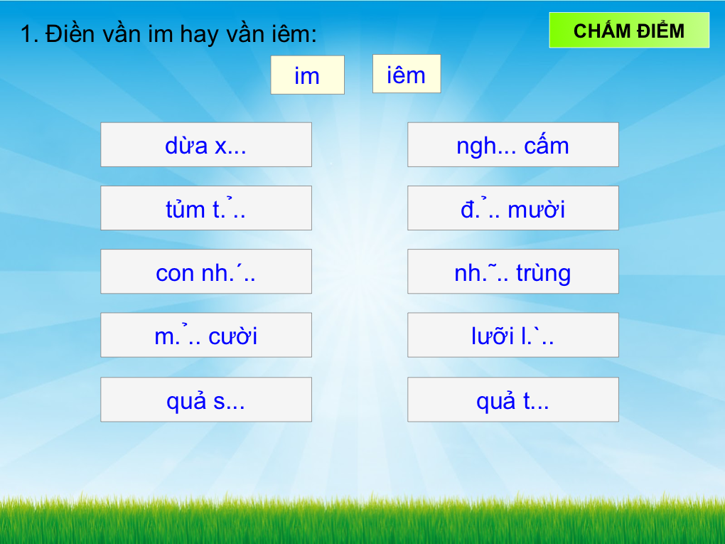 Điền vần lớp 1 vần im hay iêm