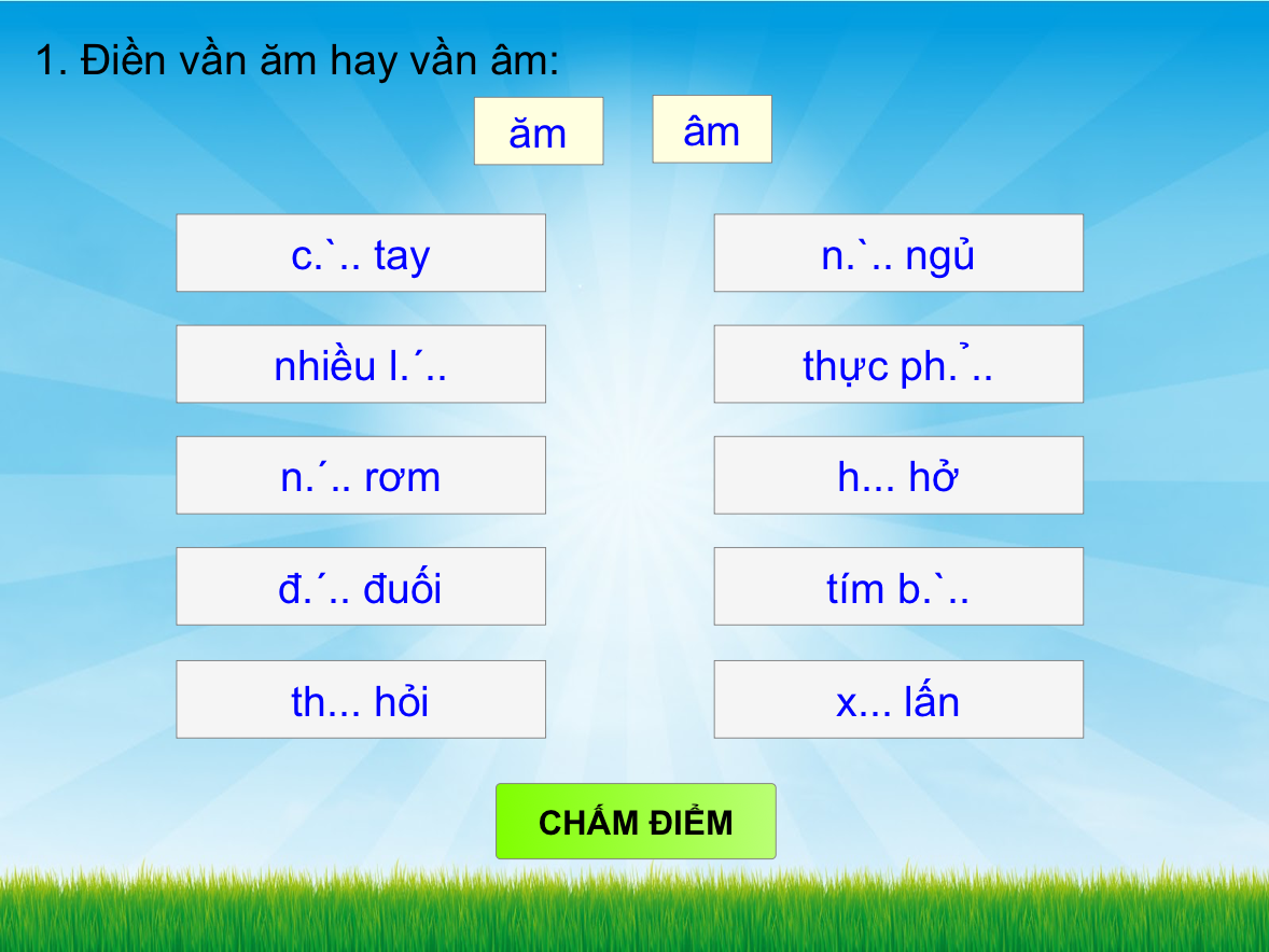 Tìm từ có vần ăm và âm