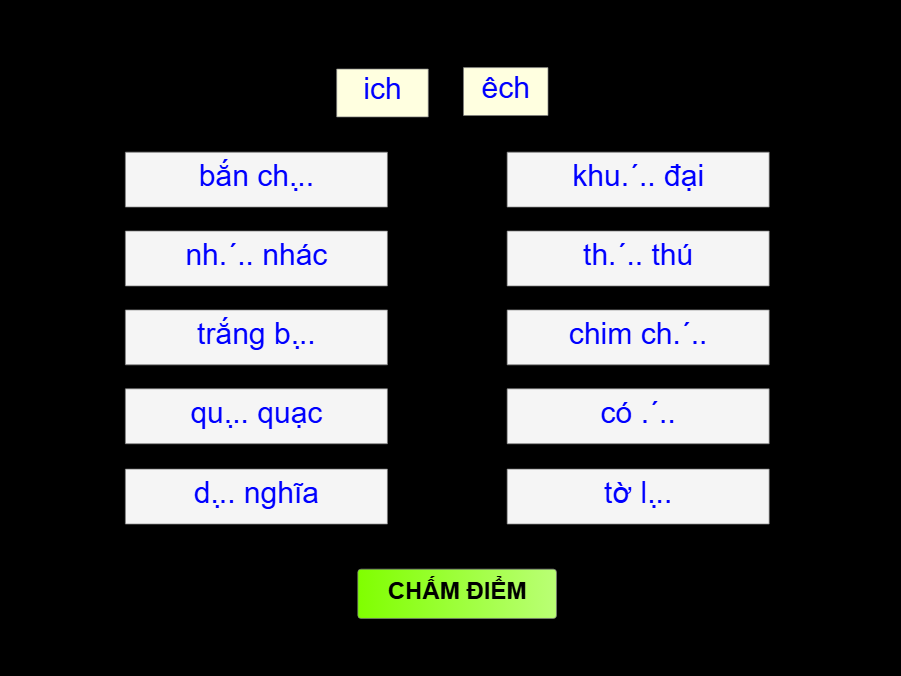 Tìm vần ich và êch