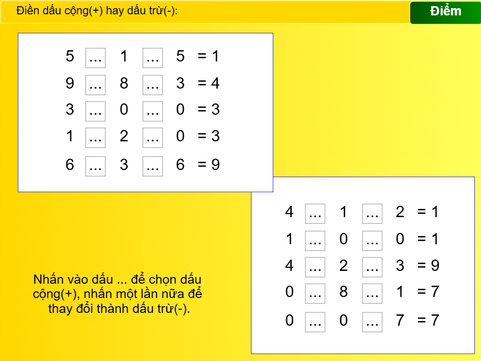 Điền dấu cộng hay trừ