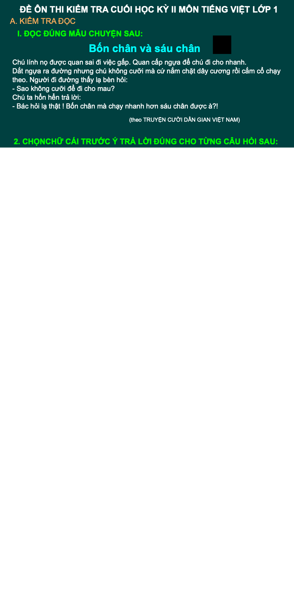 Đề thi kiểm tra học kỳ 2 lớp 1 môn tiếng việt(số 3)