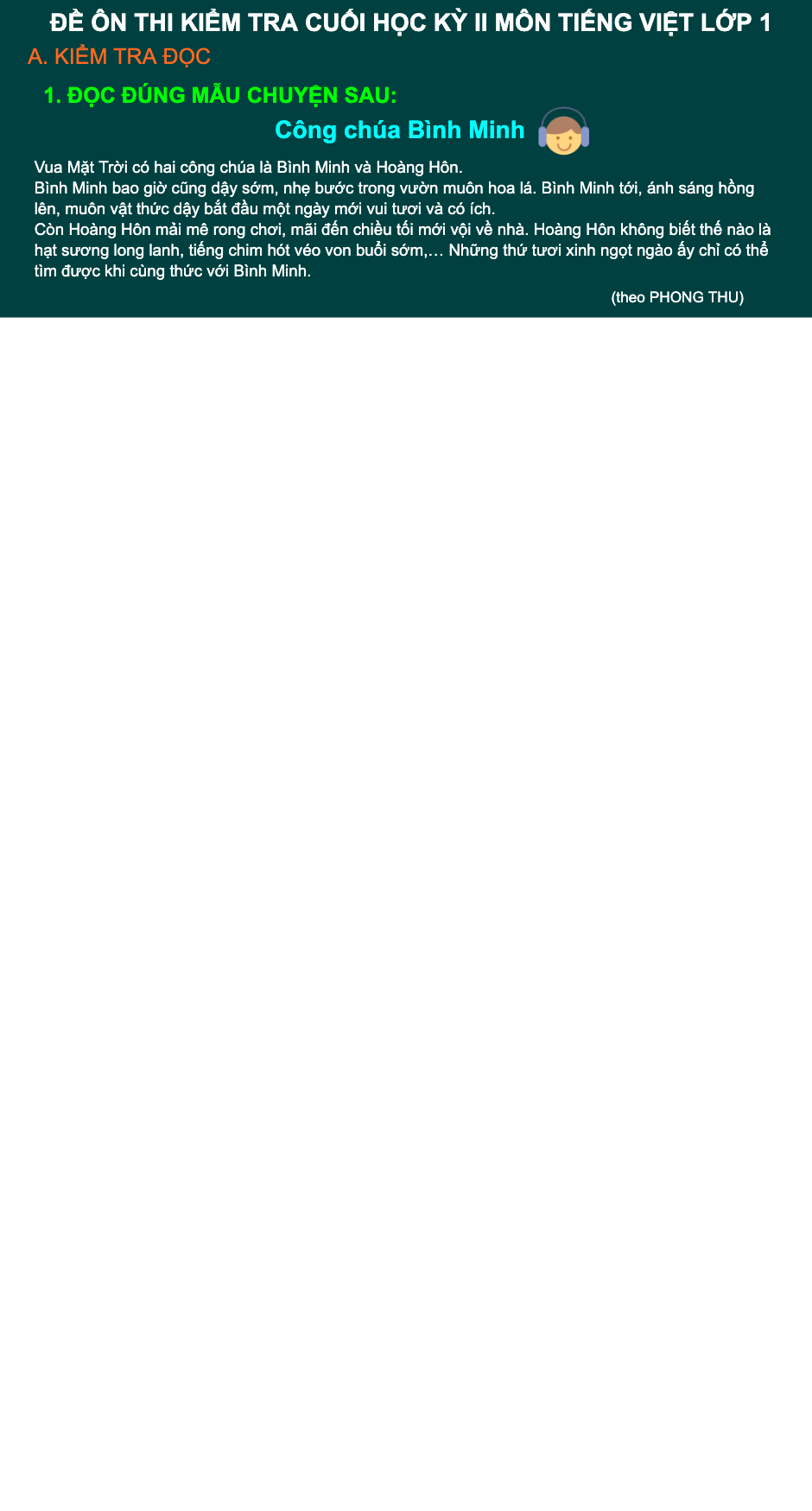 Đề thi môn tiếng việt lớp 1(số 4)