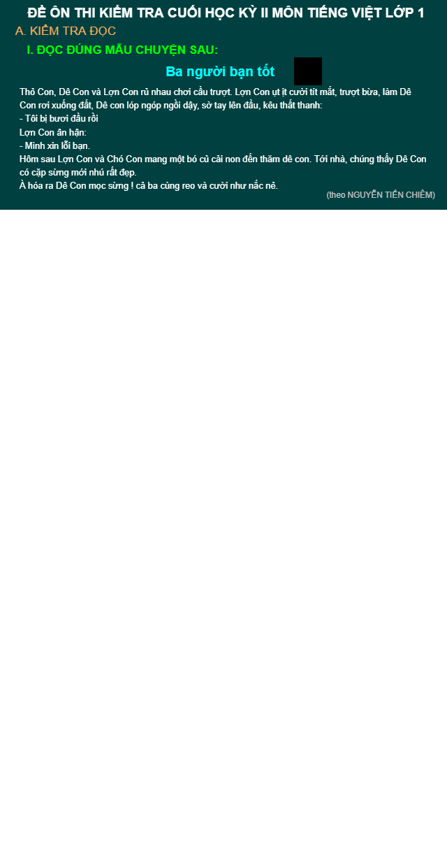 Đề thi kiểm tra cuối năm môn tiếng việt lớp 1(số 5)