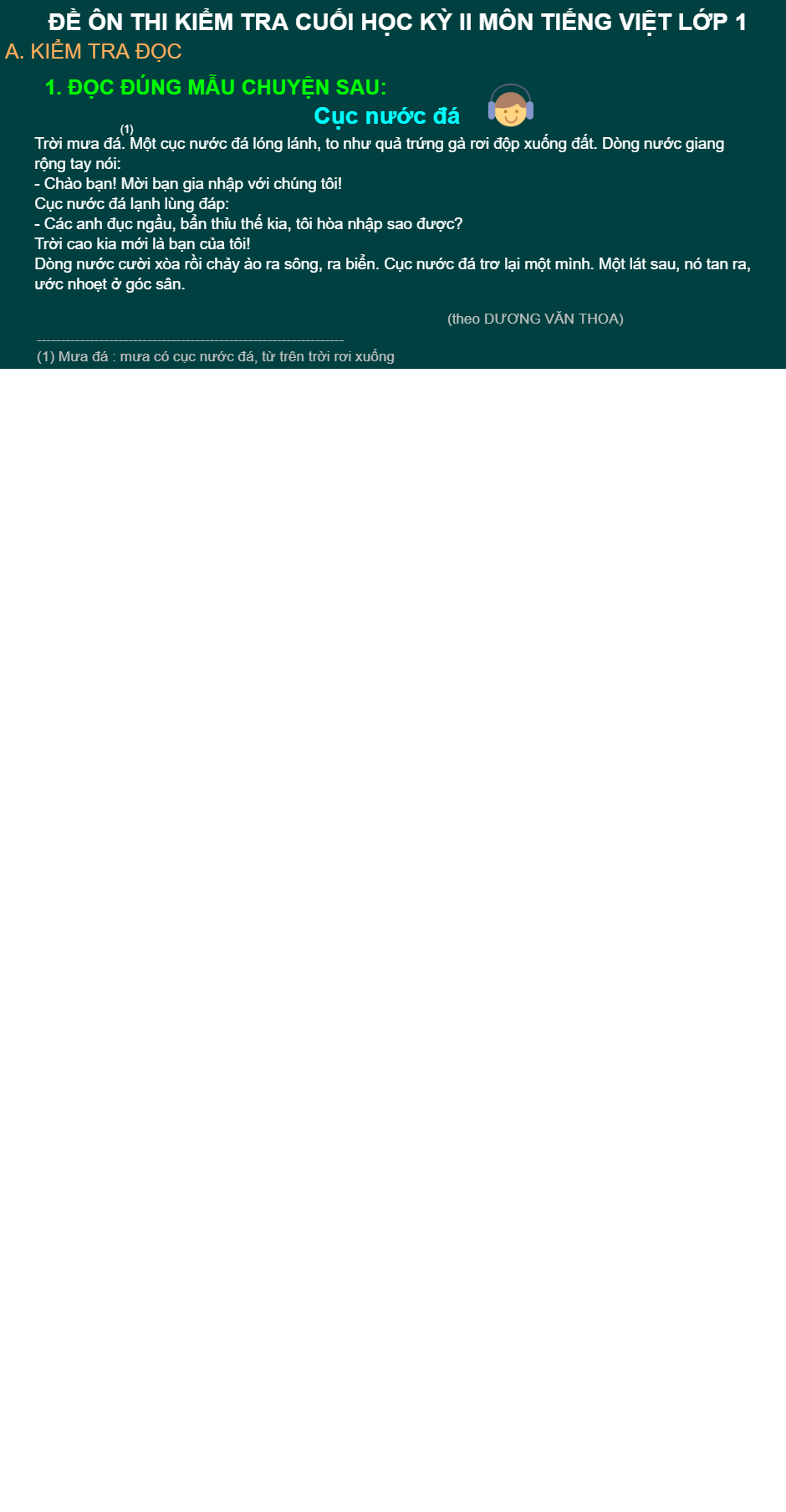 Đề kiểm tra cuối năm môn tiếng việt lớp 1 (số 7)