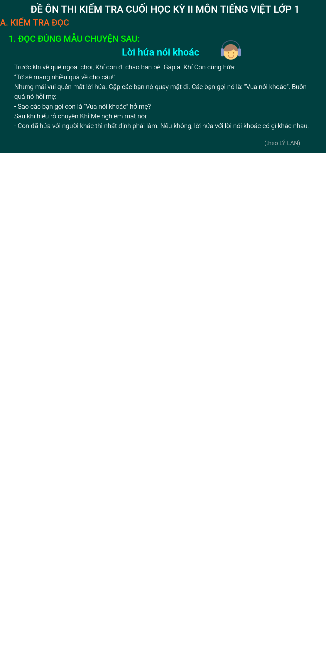 Thi online học vần lớp 1 học kỳ II(số 8)