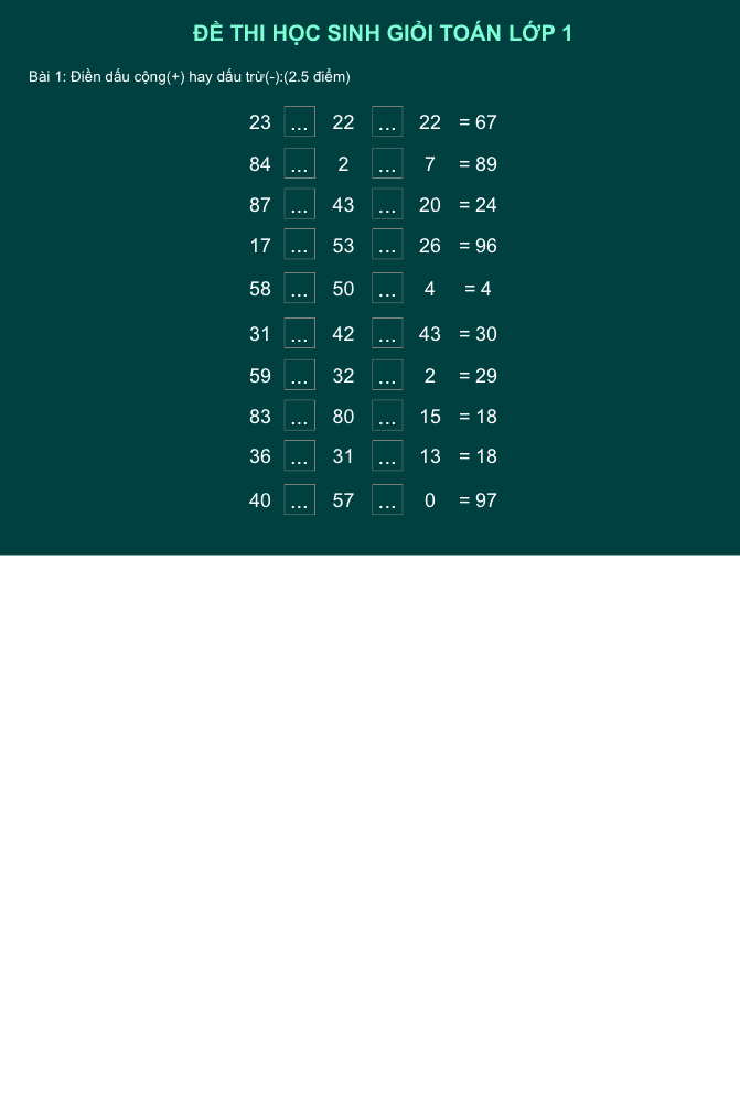 Đề thi học sinh giỏi toán lớp 1