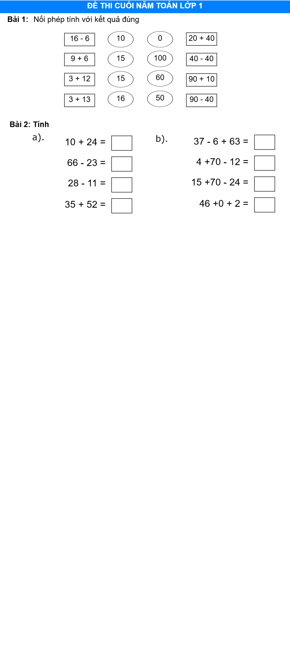 Đề cương ôn tập học kỳ 2 lớp 1