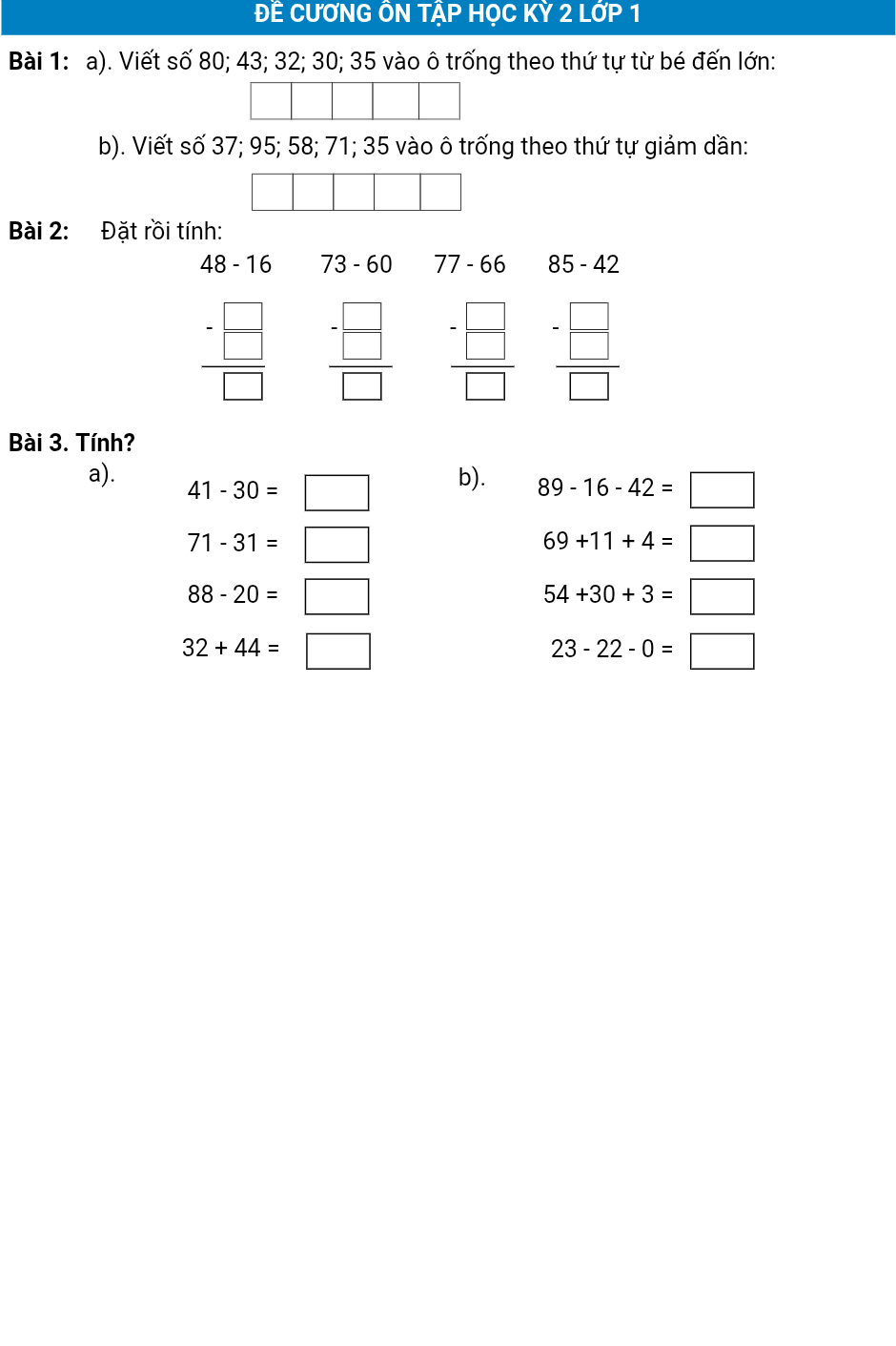 Đề thi toán lớp 1 (Đề số 3)