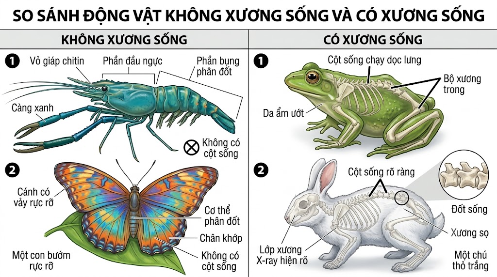 Bức tranh minh hoạ khoa học giáo dục chia làm 2 phần. Phần bên trái có tiêu đề 