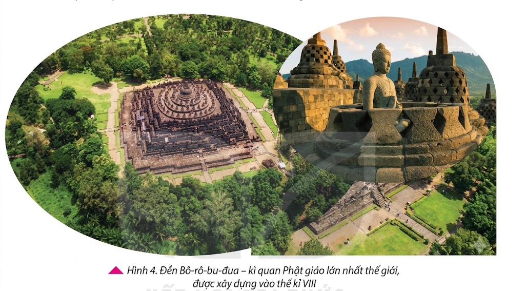 Hình 4. Đền Bô-rô-bu-đua (trang 58). Bức ảnh này cho thấy rõ sự vĩ đại của kiến trúc đền - núi chịu ảnh hưởng từ Phật giáo