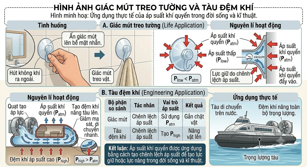  Ứng dụng thực tế của áp suất khí quyển trong đời sống và kĩ thuật.