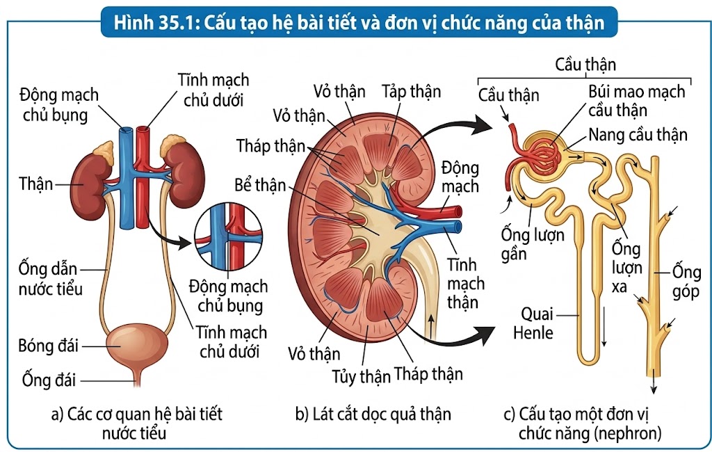 Cấu tạo hệ bài tiết và đơn vị chức năng của thân