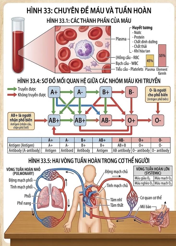 Sơ đồ mối quan hệ giữa các nhóm máu khi truyền.