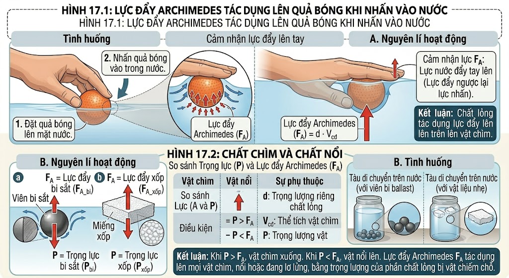 Anh Minh họa lực đẩy Archimedes tác dụng lên quả bóng và vật chìm nổi 