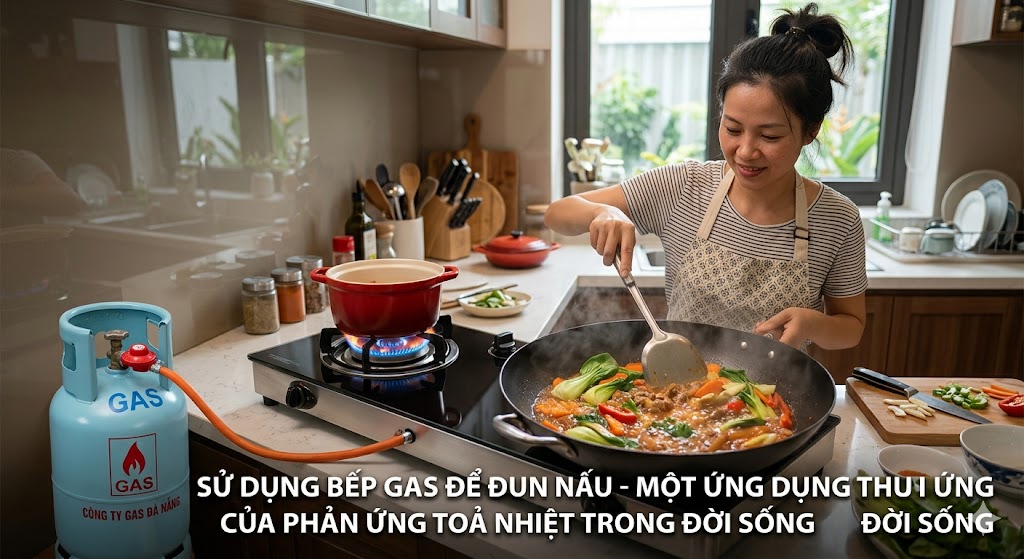 sử dụng bếp ga để đun nấu- một ứng dụng tỏa nhiệt trong đời sồng