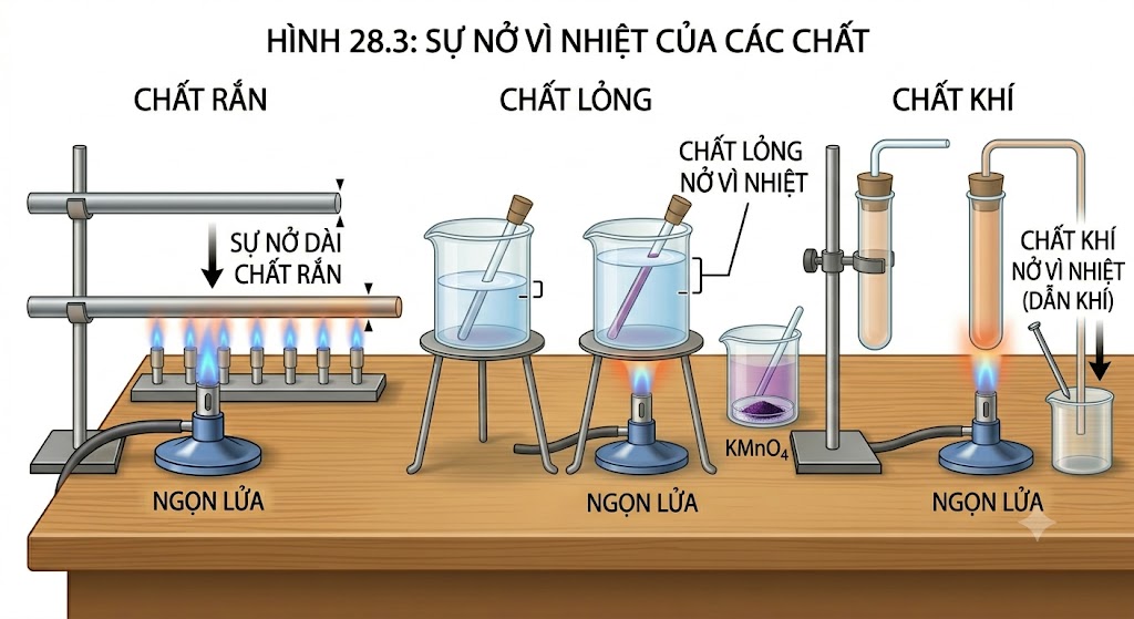 Thí nghiệm nở vì nhiệt - chất lỏng - chất rắn - chất khí