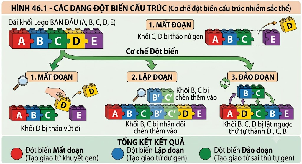 Hình 46.1 - Các dạng đột biến cấu trúc